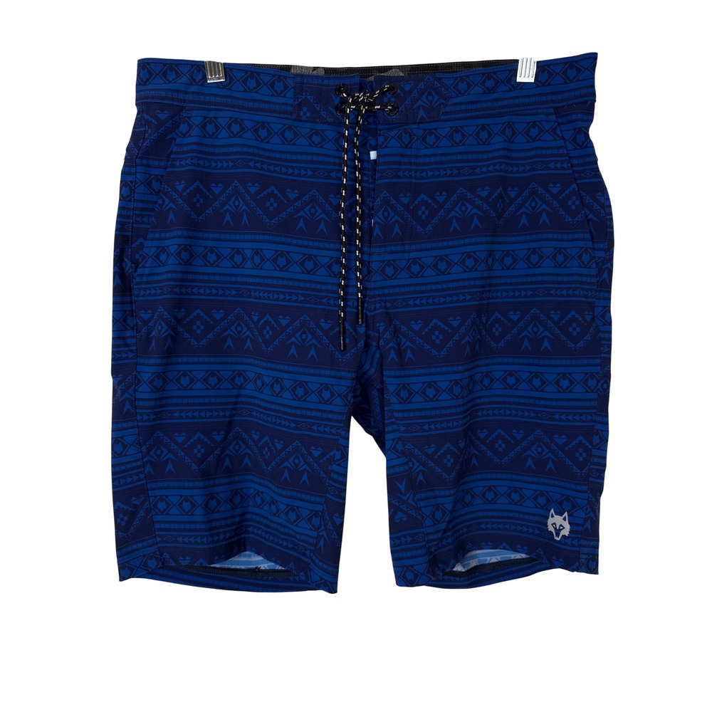 Greyson Indian Wells Board Shorts Mens Size 32 Blue Geometric Print Stretch